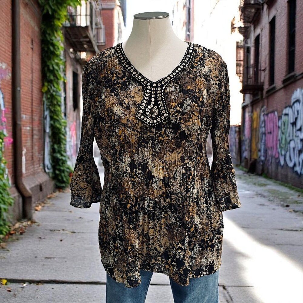 Avenue Embellished Tunic‎ Top 18 20 Plus Size Animal Print Stretch Blouse